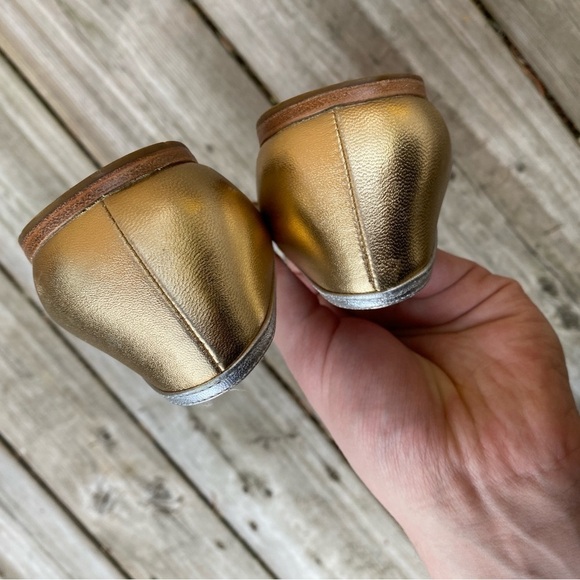 Prada Gold/Silver Leather Toe Pointed Toe Ballet Flats Size 6 - Picture 7 of 14